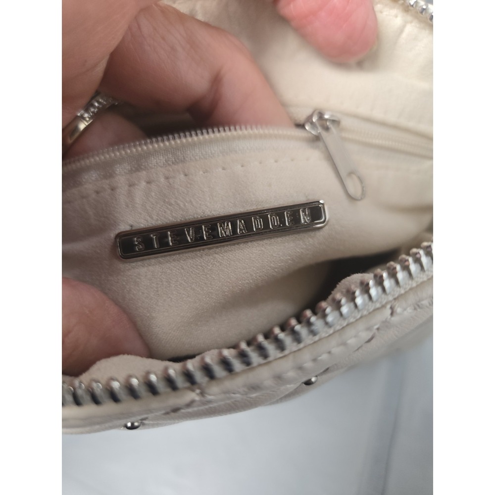 Steve Madden Cream Quilted Studded Crossbody Bag Silver SM Logo Dome Purse - Picture 8 of 8
